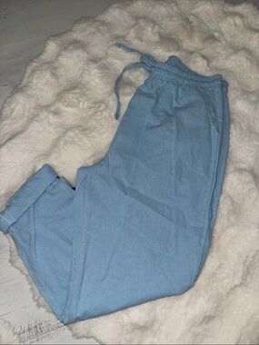 Light Blue Straight-Leg Drawstring Pants